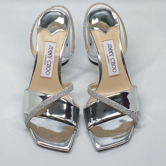 Jimmy Choo Plum Metallic Leather & Glitter Slingback Sandals size 36.5 - Picture 2 of 12